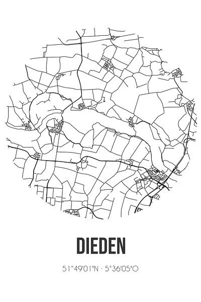 Dieden (Noord-Brabant) | Landkaart | Zwart-wit van Stad & Wand