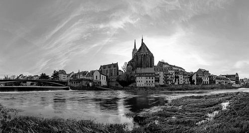 Görlitz - Panorama on the Neisse (black and white)