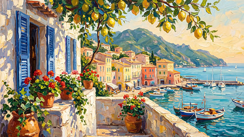 Sunlit Coastal Harbor Lemon Tree View