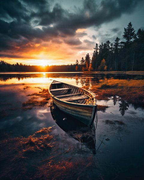 Einsames Boot auf dem See von fernlichtsicht