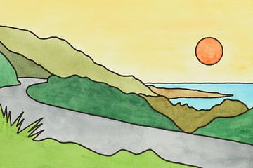 Roadtrip westkust Nieuw Zeeland deel 1 van 2 (abstract aquarel schilderij kust landschap zonsopgang van Natalie Bruns