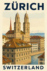 Zürich – Türme, Fluss und ferne Gipfel