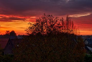 November zonsondergang, de lucht kleurt oranje van Jolanda de Jong-Jansen