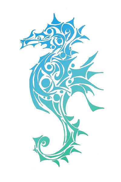 Turquoise Seahorse Tattoo by Sebastian Grafmann