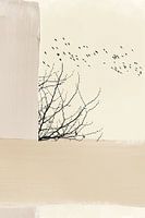 Abstract Tree and Birds - Japani Wabi Sabi Digital Wall Art | Minimalist Printable Decoration