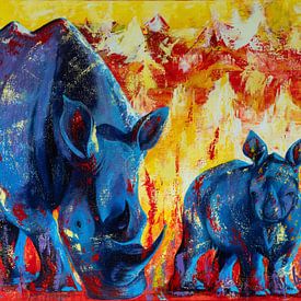 Rhinocéros coloré avec des jeunes sur Lyda Geeratz