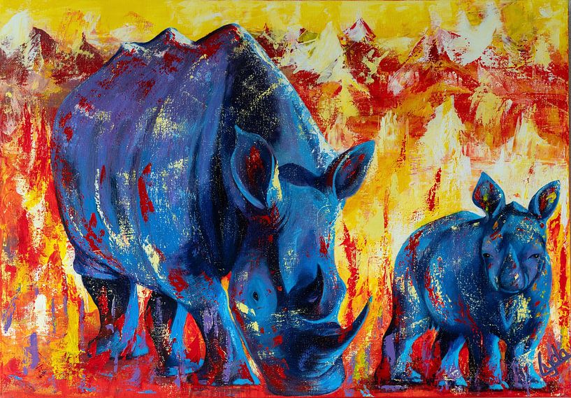 Rhinocéros coloré avec des jeunes par Lyda Geeratz