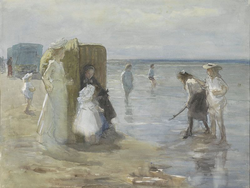 Blick auf die Hochwasserlinie am Strand von Scheveningen,  Johan Antonie der Jüngere von Marieke de Koning