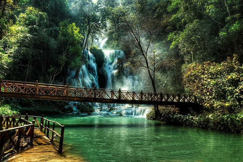 Kuang Si watervallen, Luang Prabang, Laos van Giovanni della Primavera