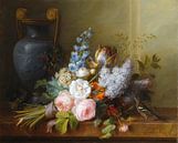Blumenstillleben mit Vogelnest und Buchfink, Cornelis van Spaendonck von Meesterlijcke Meesters Miniaturansicht
