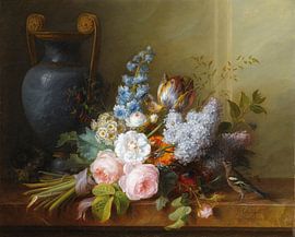 Boeken met bloemen met een vogelnestje, Cornelis van Spaendonck