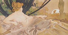Dageraad Schilderij Liggende Dame Slapende Schoonheid I - Art Nouveau Schilderij Mucha Jugendstil