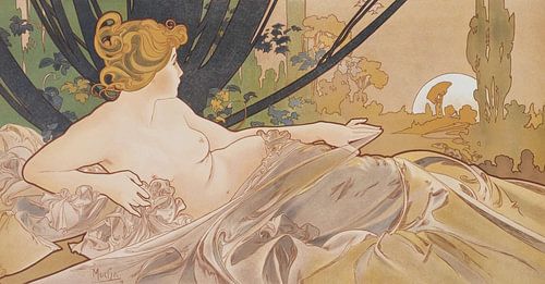 Dawn Painting Liegende Dame Dornröschen I - Jugendstil-Malerei Mucha Jugendstil