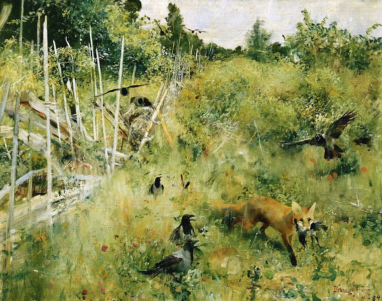 Bruno Andreas Liljefors,Ein Fuchs nimmt eine Krähe Rav und Krakor von finemasterpiece
