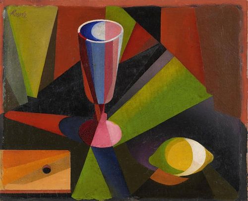 Heinrich Hoerle - Stilleven met glas en citroen