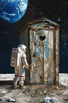 Astronaut en buitenhuis op de maan 01 van Matthias Hauser