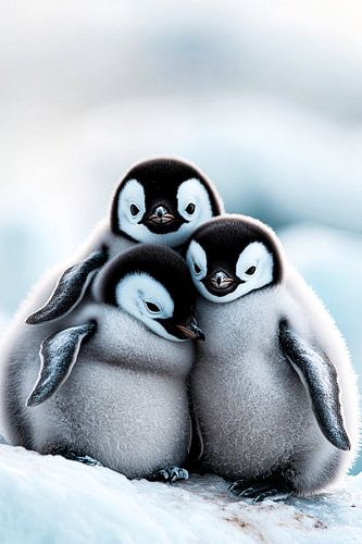 Drie schattige pinguïnkuikens samen