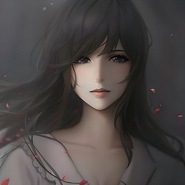 Portrait Mädchen mit schwarzem Haar von Emiel de Lange