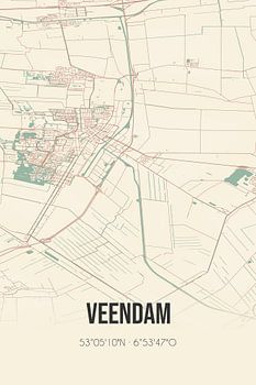 Vintage landkaart van Veendam (Groningen)