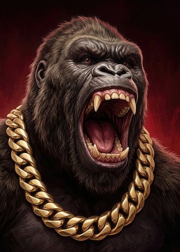 Wütender Silberrücken-Gorilla mit Goldkette