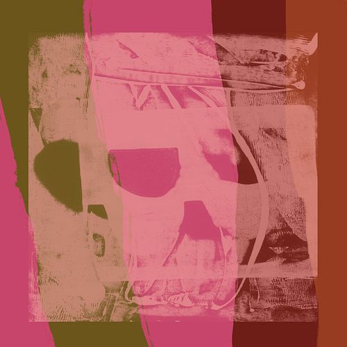 Modern kleurrijk abstract in roze, terracotta en mosgroen