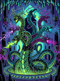 Grafische Darstellung der Beschwörung der kosmischen Hydra-Drachen-Schlangen-Kristallhöhle von The Deeper Way