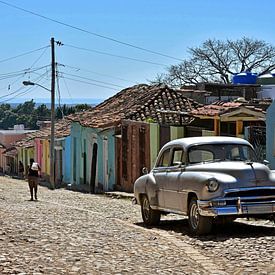 Silver old-timer in an old, colorful street in Trinidad, Cuba by Jutta Klassen