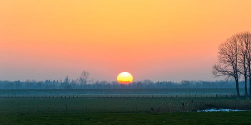 Zonsondergang tijdens een koude winterdag in de IJsseldelta