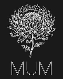 Affiche minimaliste « Mum Flower » en dessin au trait – édition noire sur moveit store