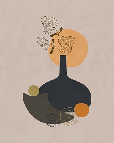 Minimalistisch stilleven van een donkergrijze vaas