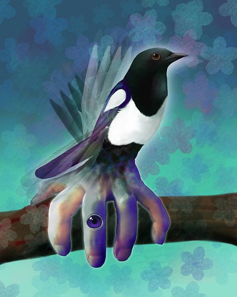 Die handliche Elster. Digitale Kunst von Bianca Wisseloo