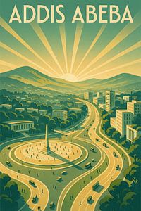 Addis Abeba Art Deco Poster - Stadt der Hügel und der aufgehenden Sonne