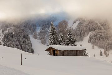 Cabane de montagne dans la neige