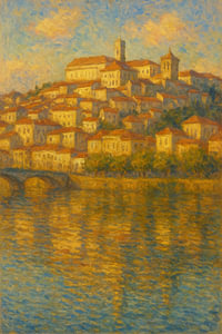Reflexion auf dem Hügel der Universität Coimbra – Impressionismus im Stadtbild am Mondego-Fluss