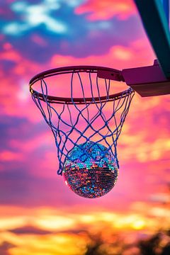 Basketbalhoepel in de zonsondergang van Poster Art Shop