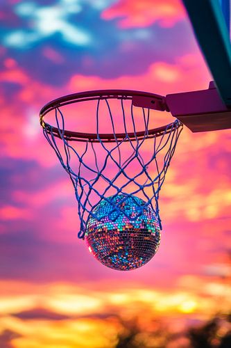 Basketbalhoepel in de zonsondergang