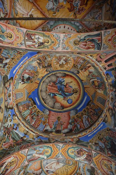 Detail plafond fresco's Rila klooster Bulgarije van My Footprints