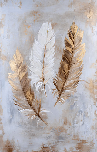 Golden feathers in beige and white