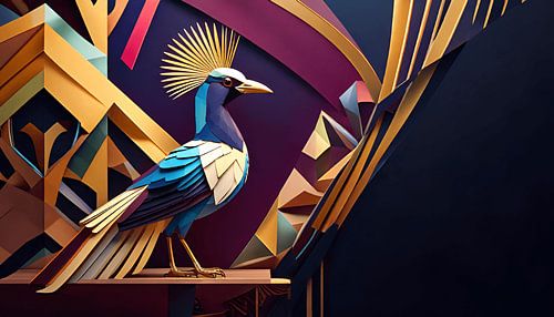 Vogel met hop in Art Deco decor