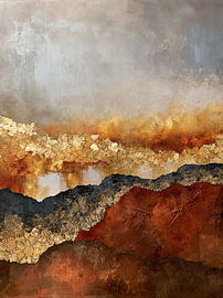 Golden Horizon, an abstract painting in warm earth tones by Lina van Oers
