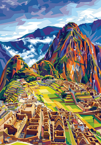 Machu Picchu WPAP Pop Art Illustration Metal Poster