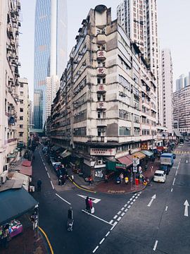 Typische straathoek in Wan Chai, op Hong Kong Island