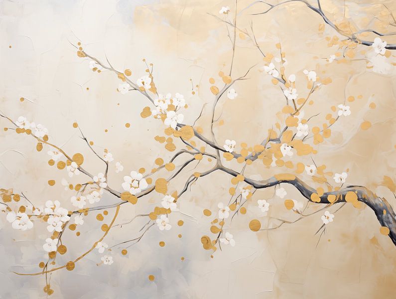 Bloesem met Blad Goud, Japandi van Caroline Guerain