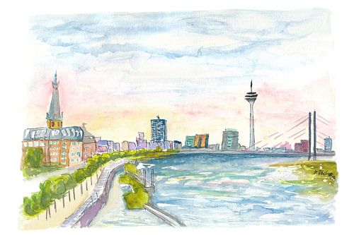 Düsseldorf Impressionistic skyline at sunset