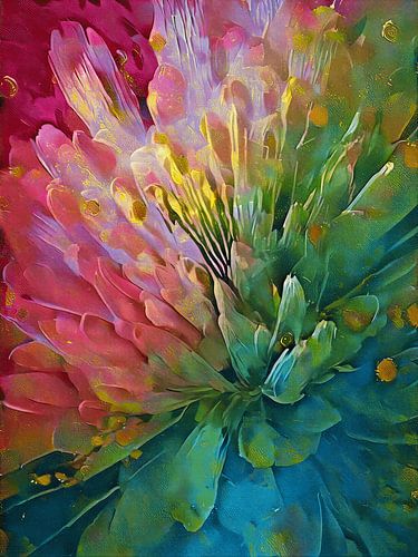 Kleurrijke abstracte dahlia bloem in roze en turquoise