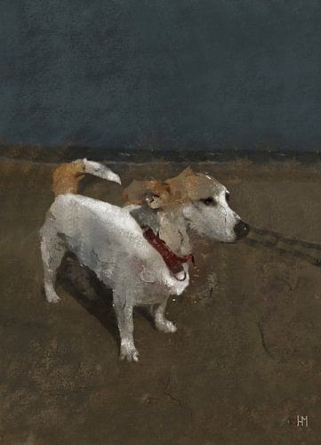 Amy, Schilderij van een hond, dierenschilderij met blauw en bruin