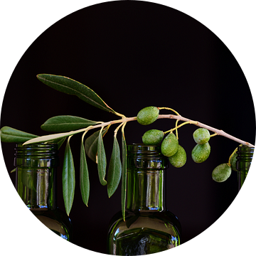Op drie lege flessen liggen olijftakken van Ulrike Leone