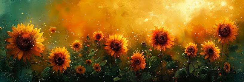Tournesols lumineux sur fond d'aquarelle par Poster Art Shop