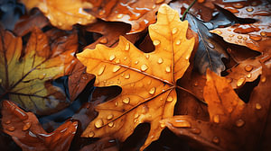 Ahornblatt mit Regentropfen im Herbst