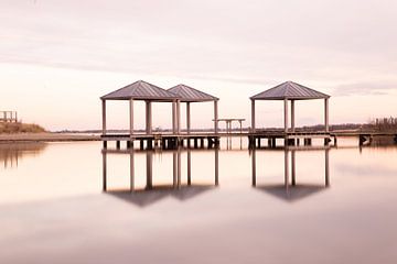 Beach houses in the golden hour by Louise Poortvliet